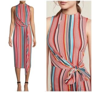 Alice + Olivia Delora Midi Red Dress Sport Stripe Multi